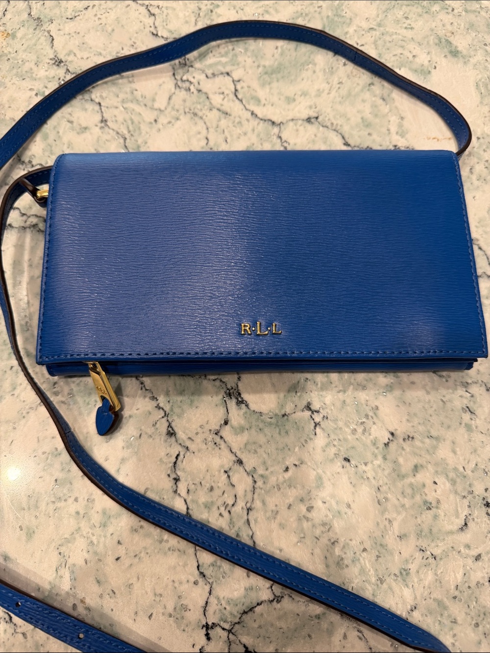 Ralph Lauren Royal Blue Leather Crossbody Wallet